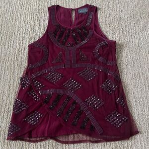 PJK Crimson Red Gemmed Tank Top Blouse